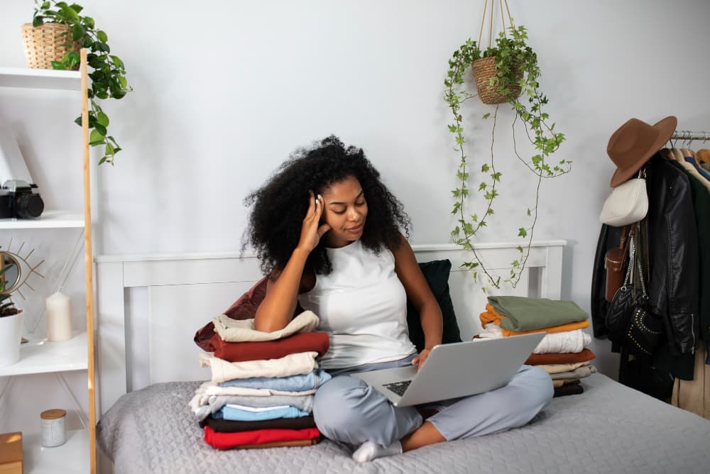 A student studying comfortably at home